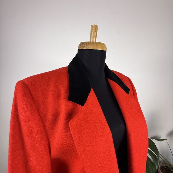Vintage Red Wool Blazer with Black Velvet Collar, USA Made - Picture 5 of 10